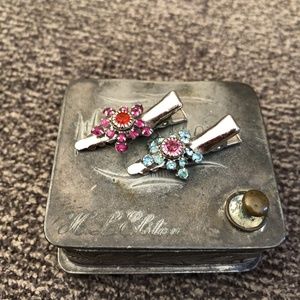 Pair of Artisan Made Cut Glass Flower Hair Clips